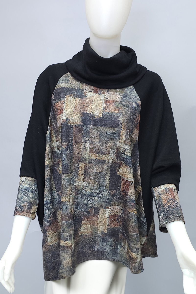 Ls Top Cowl Neck in Multi prt – Lightweight ls top cowl neck