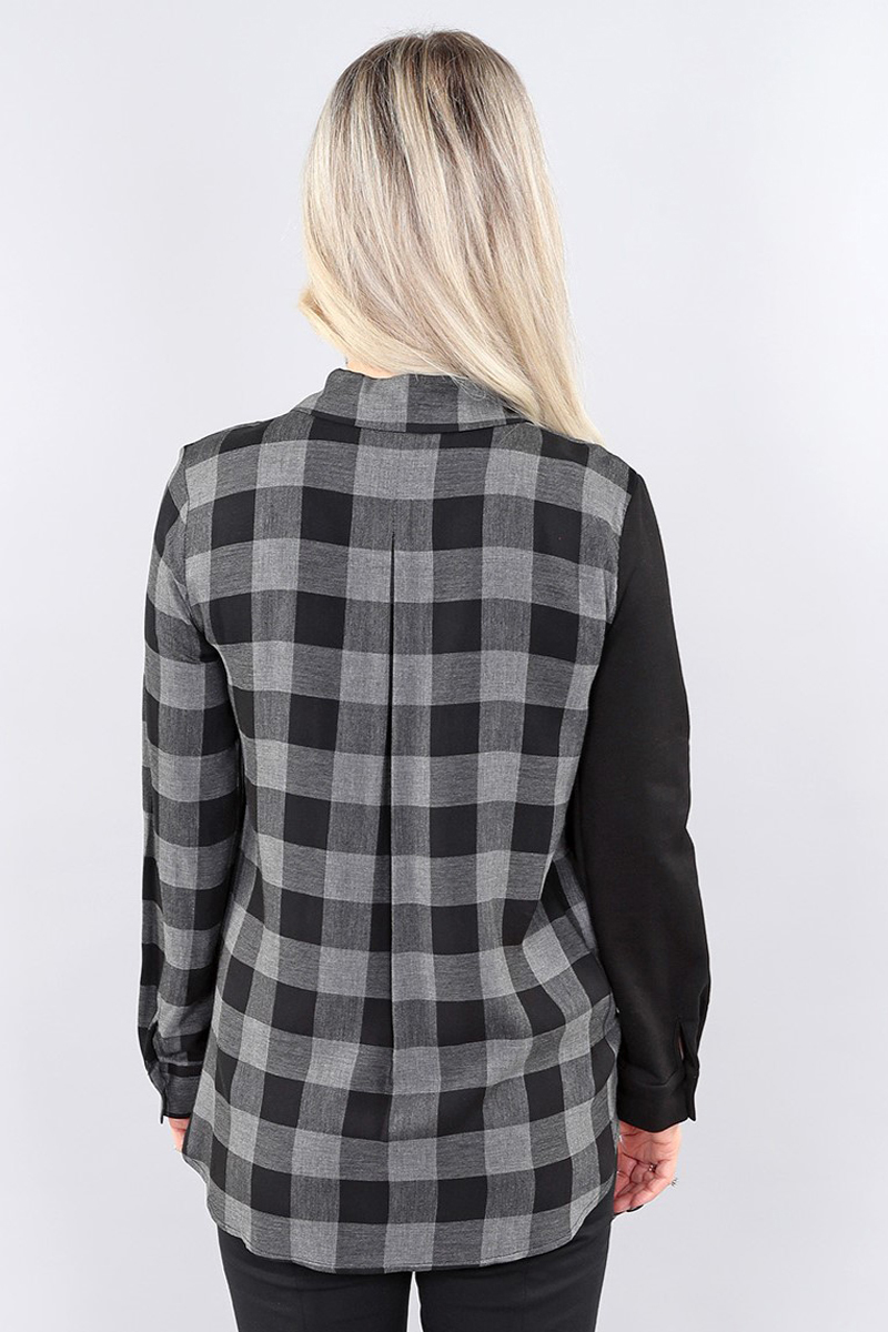 Ls Shirt Half Gingham in BLACK CHARCOAL – Lightweight ls shirt half gingham - Image 2