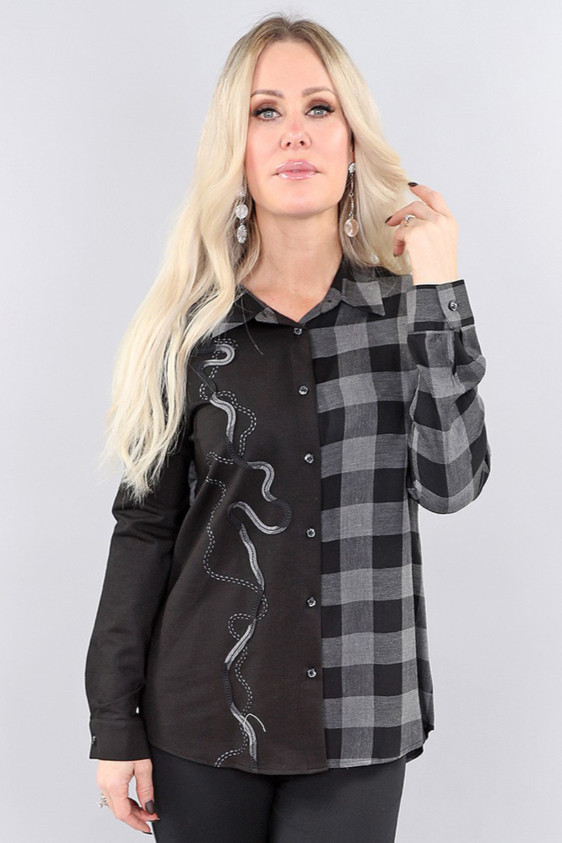 Ls Shirt Half Gingham in BLACK CHARCOAL – Lightweight ls shirt half gingham