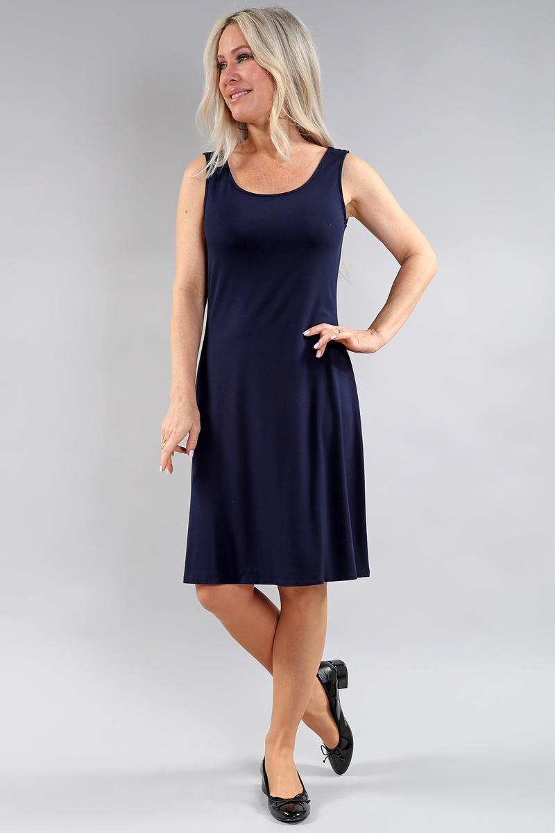 Flared Slvless Dress- Not Lined in Black or Navy or Crimson or Grey or plum or blueberry or wine or denim or espresso or Off white – Lightweight flared slvless dress- not lined - Image 5