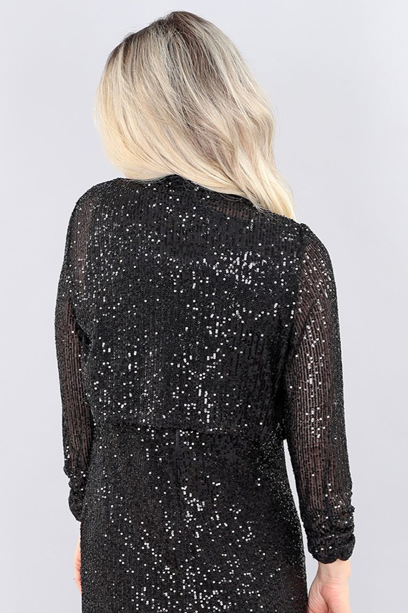 3/4 Sleeve Bolero - Shirred Sleeves in Black – Lightweight 3/4 sleeve bolero - shirred sleeves - Image 2