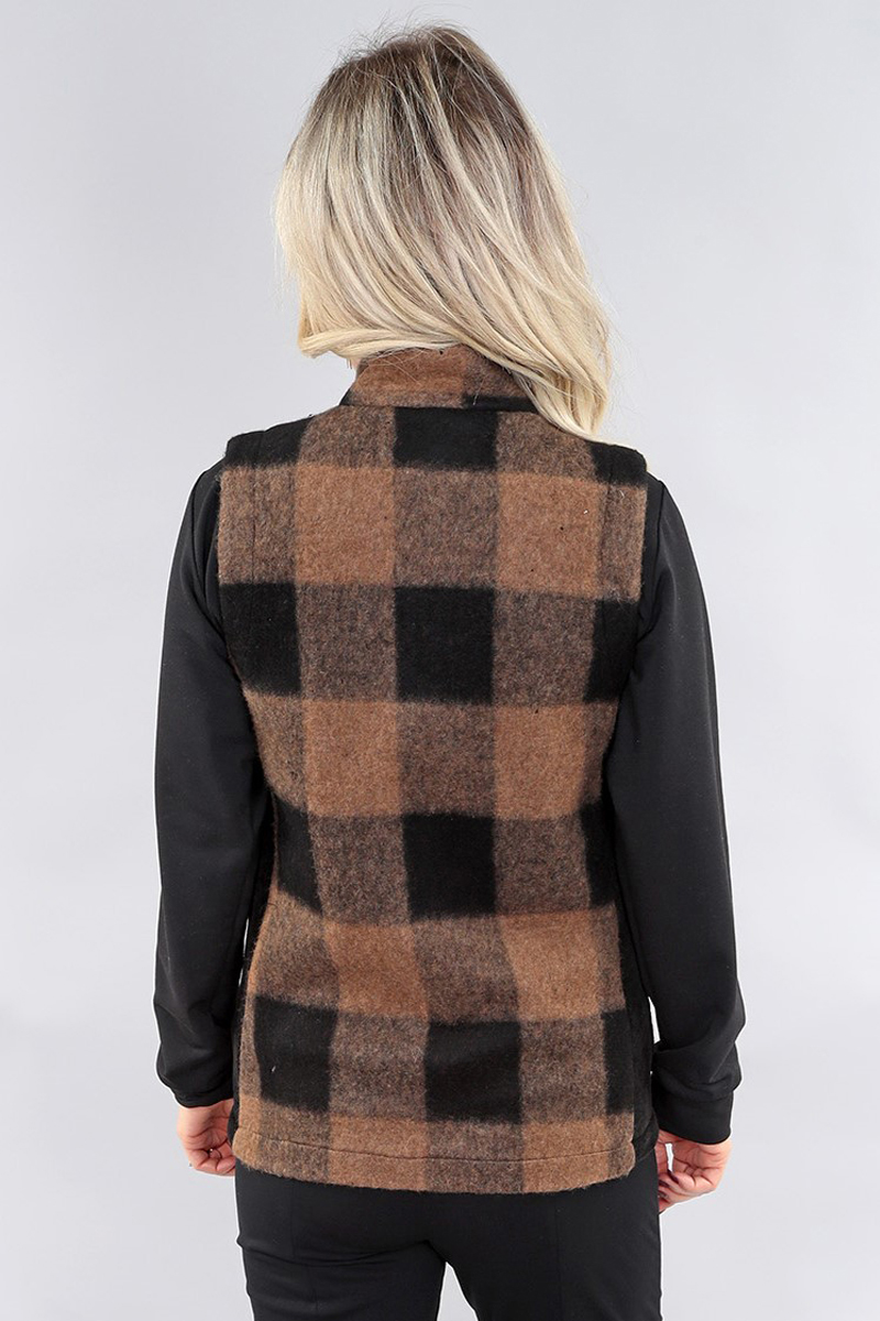 Sleeveless Vest - Front Pockets in Coffe plaid – Lightweight sleeveless vest - front pockets - Image 2