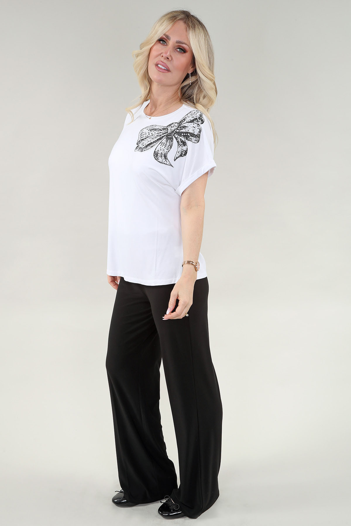 Ss Tee- Bow in A/S Off white Tee Bamboo Jersey - Image 2