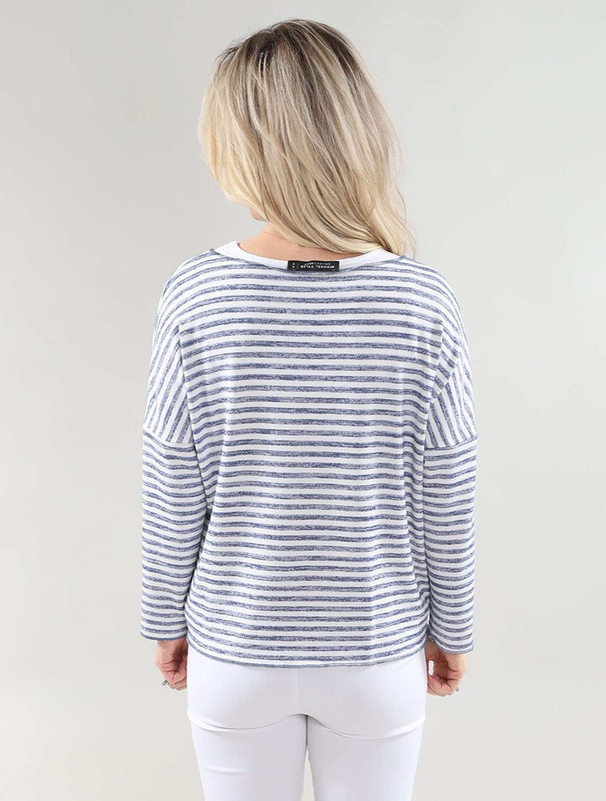 Ls Top Attached Cami- Small Pocket in A/S White blue stripes Top Space Dyed Jersey Knit - Image 2