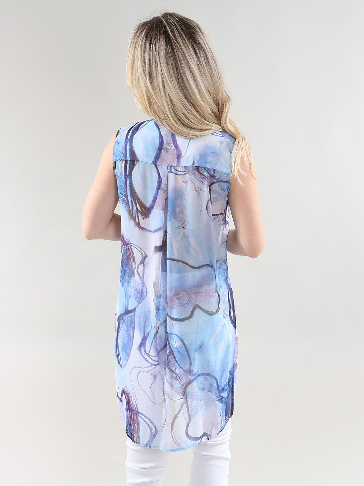 Sleeveless Shirt in A/S light blue multi prt Shirt Printed Chiffon - Image 2