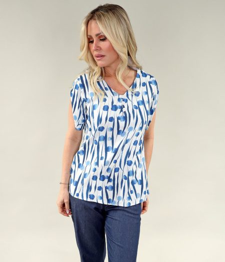 Short Split Sleeve Top- V Neck in A/S Ivory Blue Top Safari