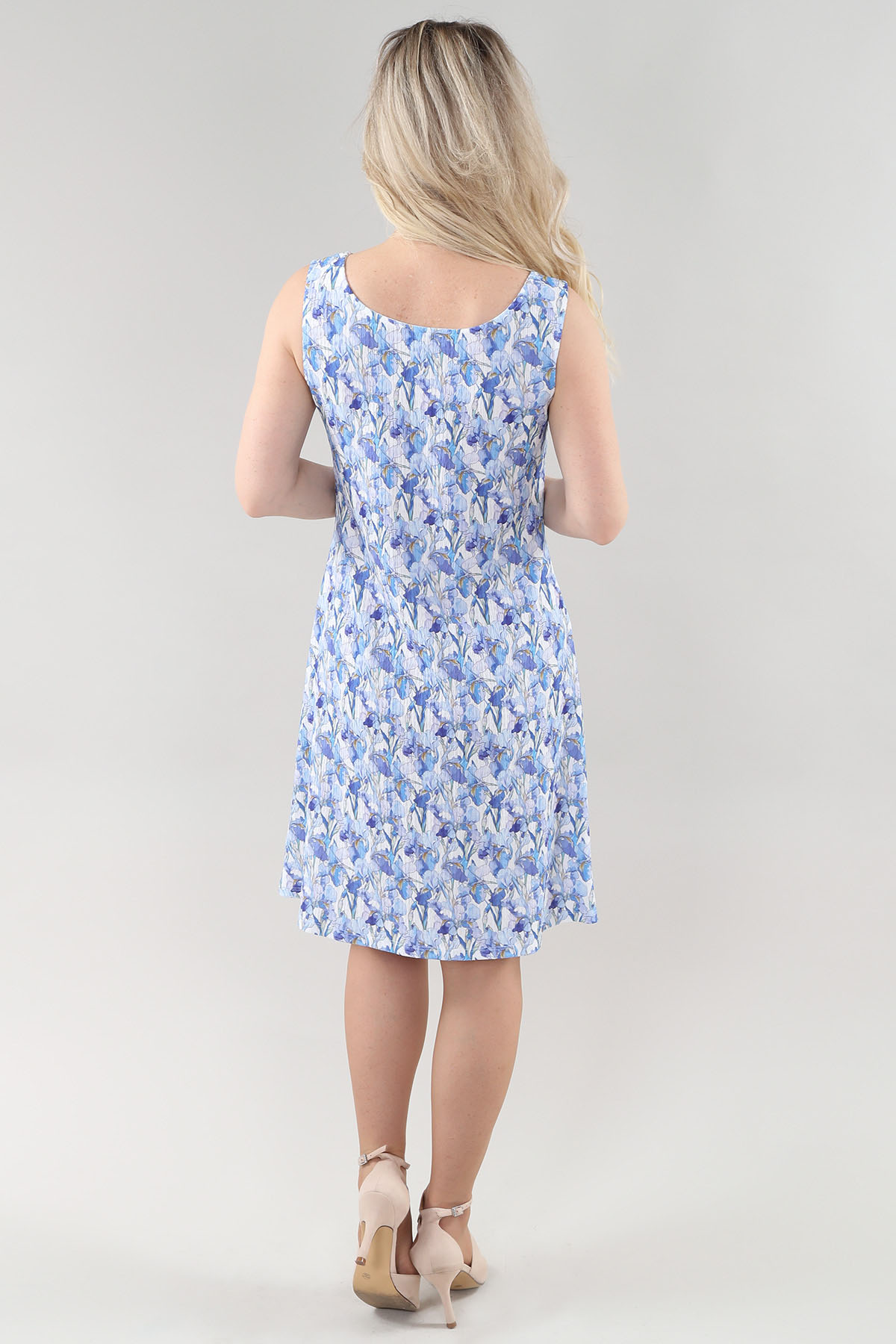 Sun Dress-Not Lined- Potanical in A/S Blue purpel floral print Dress Crinkle Crepe - Image 2