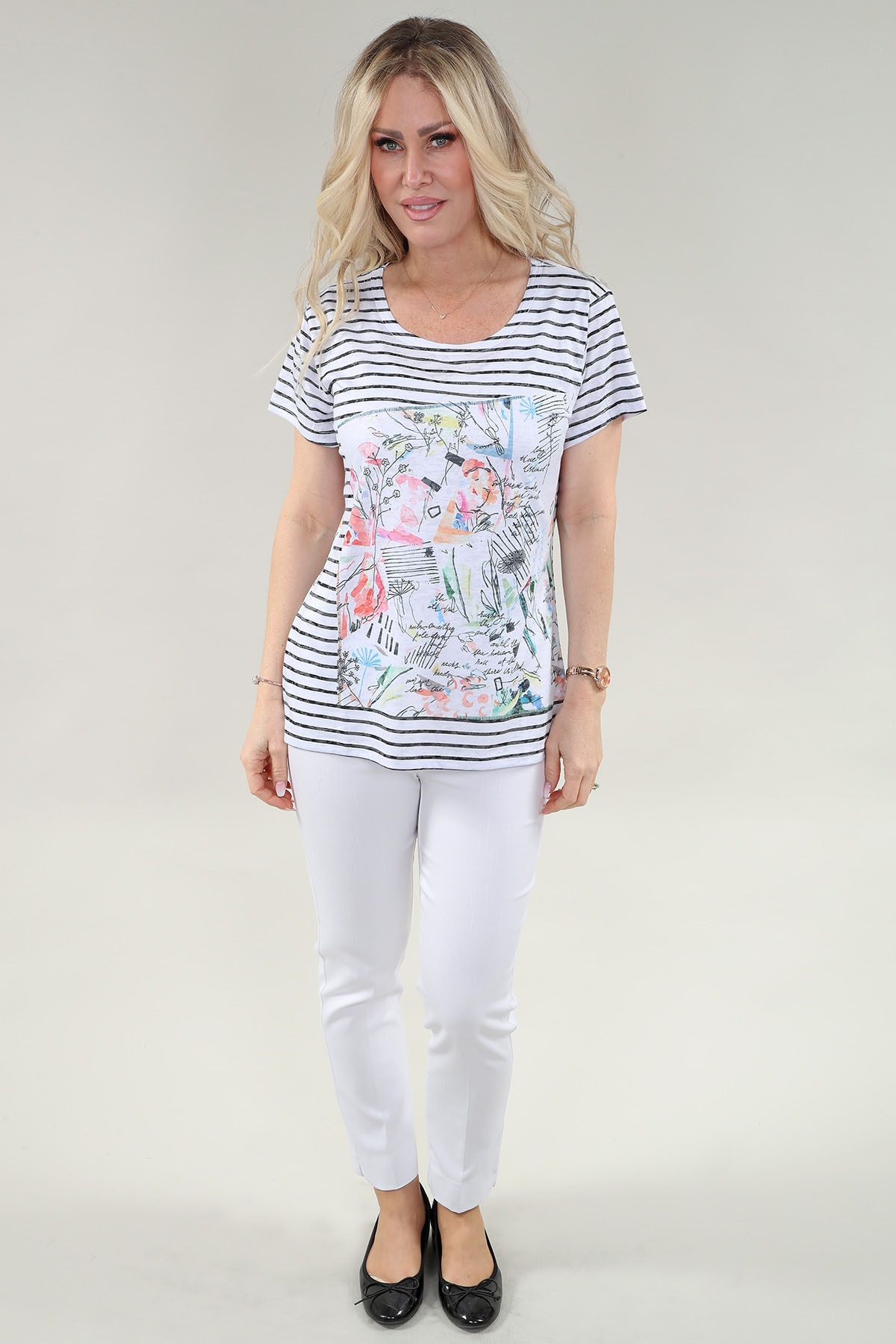 Ss Tee Stripes-News Paper in A/S Black ivory stripes Tee Burnout Knit - Image 2