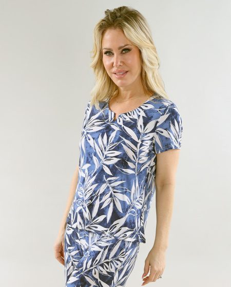 MC haut en A/S denim tropical prt haut imprimé Ity