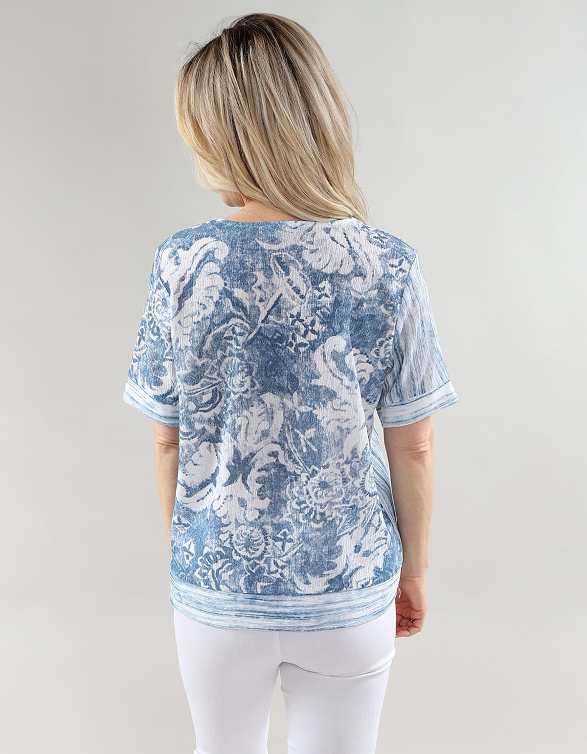 MC haut - imprimé And en A/S blanc washed indigo imprimé haut froissé rayonne élasthanne tricot – Image 2