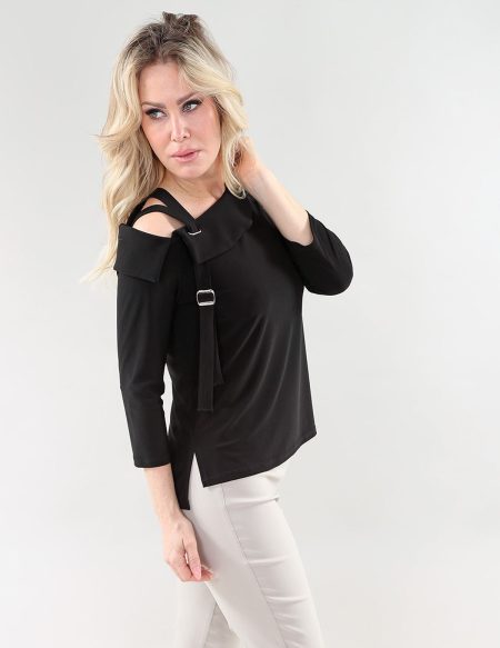 3/4 Sleeve haut Off Shoulder en A/S noir haut noir Heavy Ity