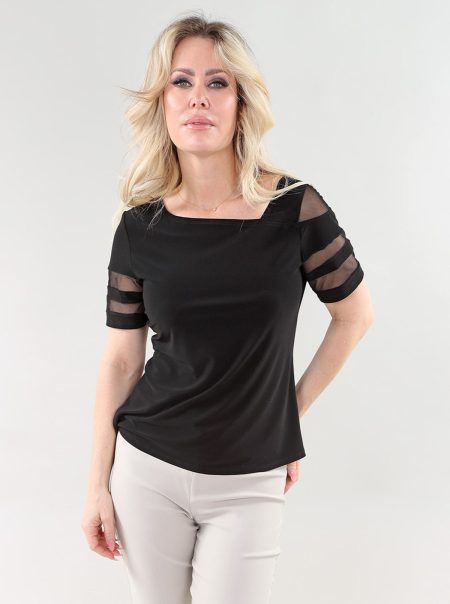 haut short Sleeve With Chiffone en A/S noir haut Combo noir Ity And Mish
