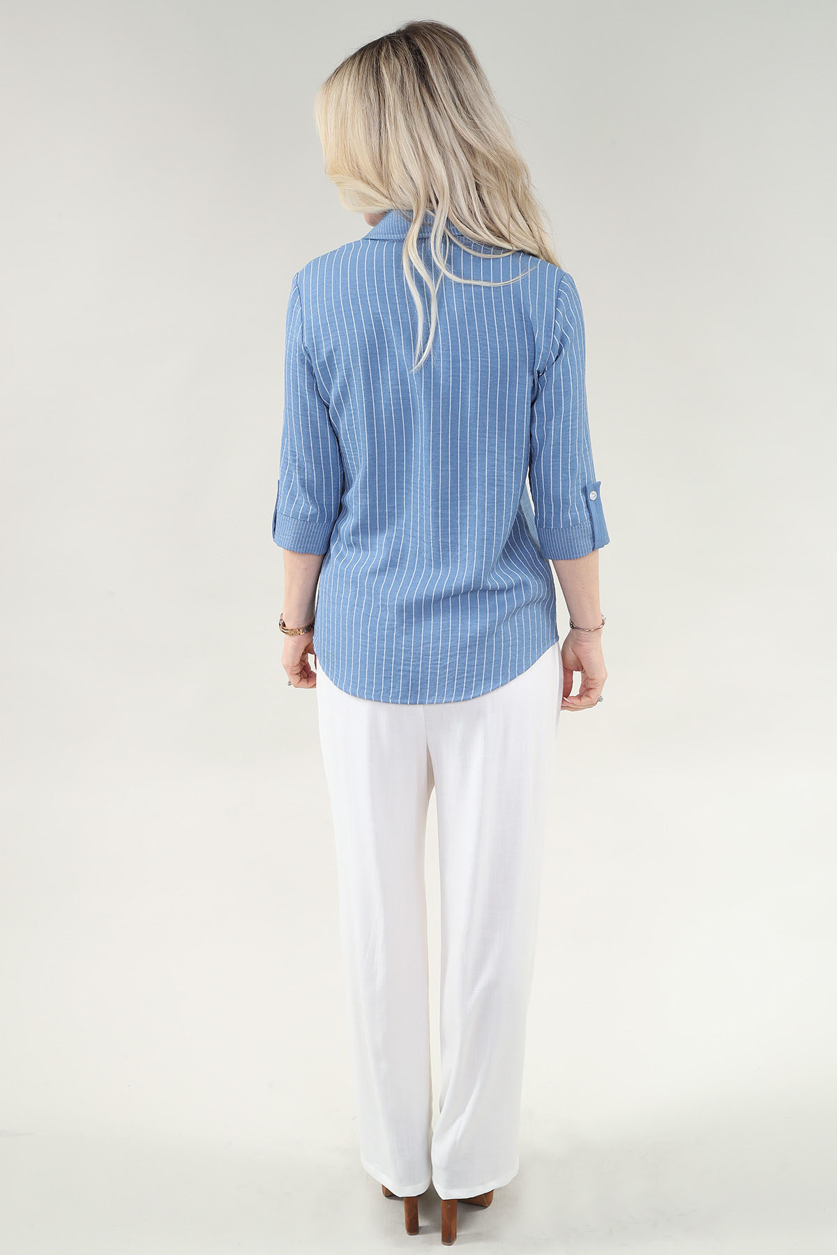 chemise 3/4 Slv Tack With Button en A/S bleu rayures chemise lin Combo rayures - Image 2