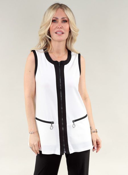 sans manches Vest - Front Zipper W Pkts en A/S ivoire - noir Vest Nan