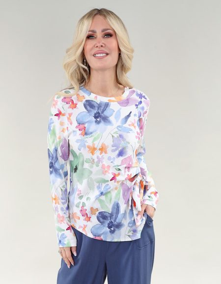 ML haut - Side Tie en A/S pastel multicolore imprimé haut lin fleuri