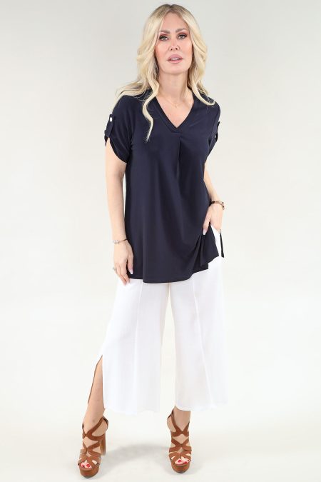 Marbled Button - Tabs At short Slv haut - col en V en noir haut Ity