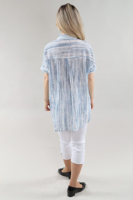 MC Layered chemise en A/S blanc washed indigo imprimé chemise froissé rayures rayonne élasthanne tricot