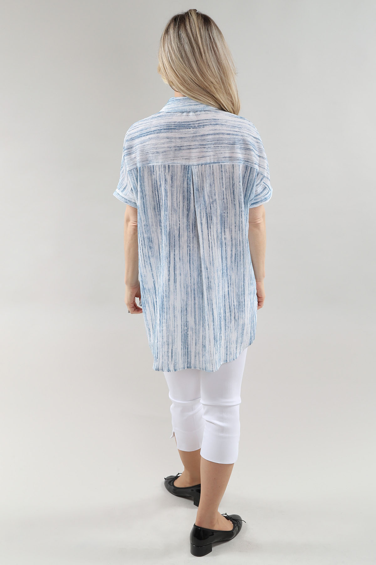 MC Layered chemise en A/S blanc washed indigo imprimé chemise froissé rayures rayonne élasthanne tricot