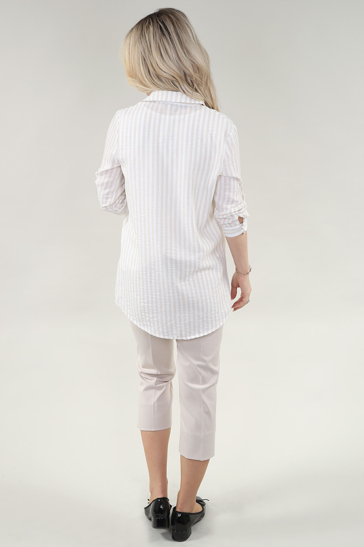 relevable 3/4 Sleeve tunique - col en V en A/S Sandstripe tunique lin rayures - Image 3