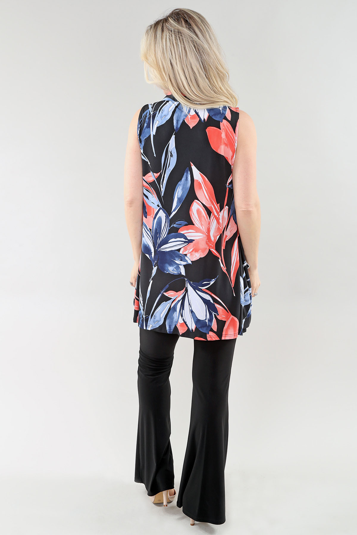 sans manches tunique - Front Zipper en A/S noir corail tunique Prt Ity - Image 2