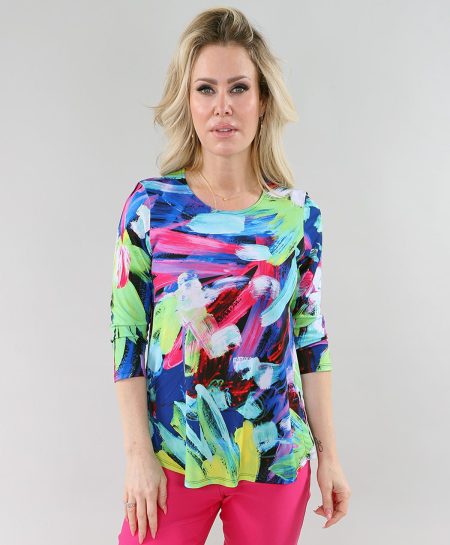 3/4 Sleeve haut en A/S bleu jaune vert prt haut Self