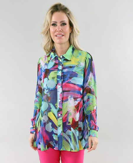 ML chemise en A/S bleu jaune vert prt chemise imprimé chiffon