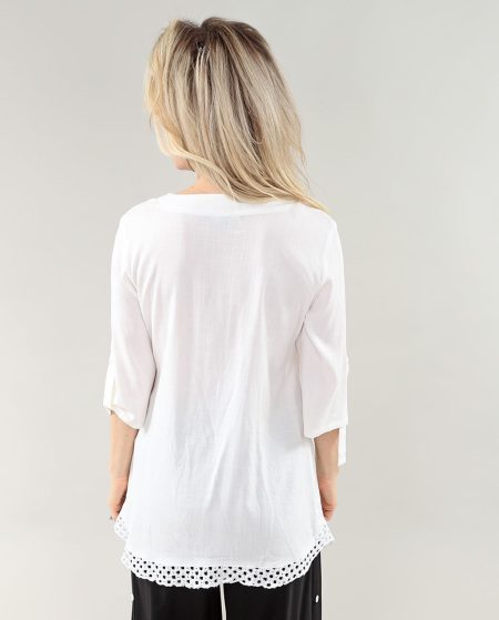 3/4 Sleeve W Button tunique - col en V With Strapes en A/S ivoire tunique lin ivoire