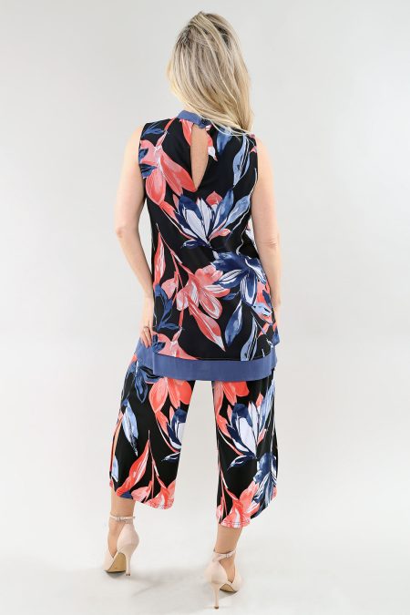 sans manches tunique - Front Keyhole en A/S denim noir corail prt tunique chiffon