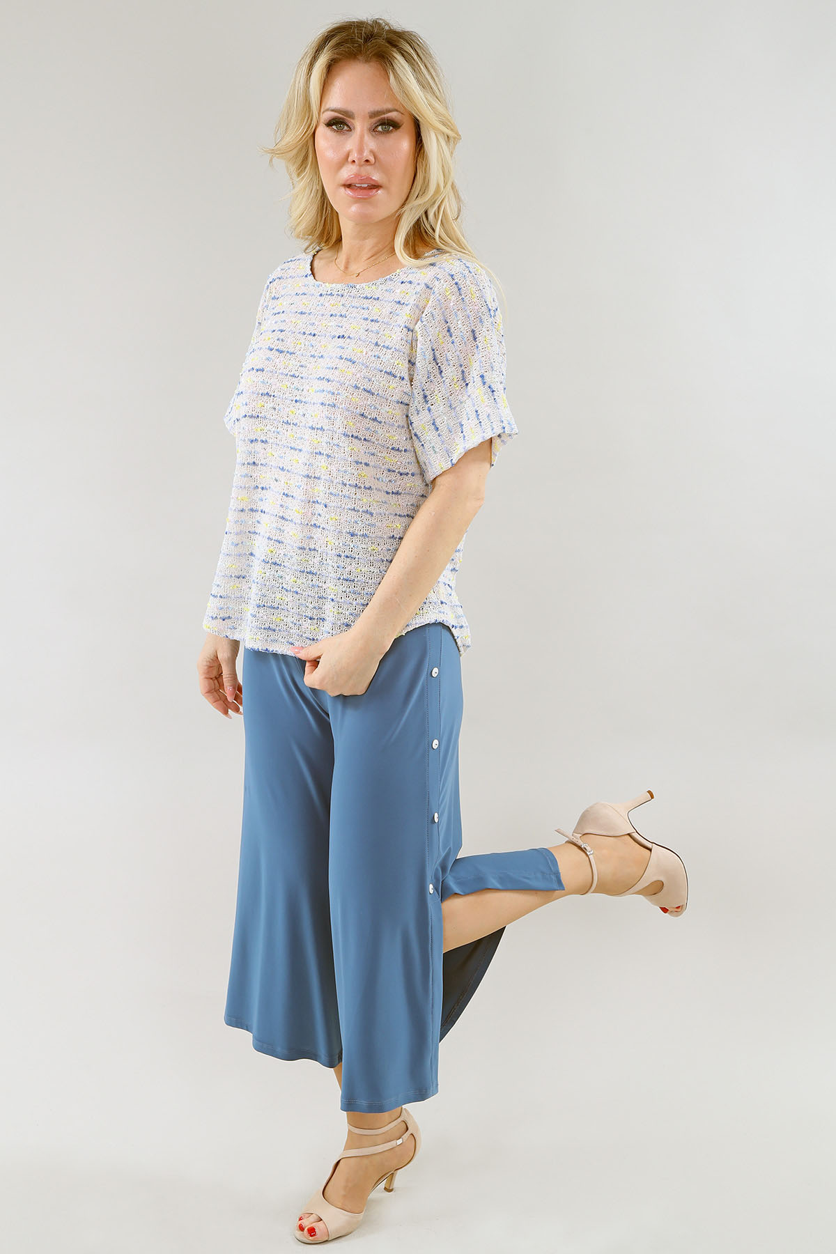 short Sleeve haut - W Cuffs On The Slv en A/S ivoire bleu haut Tricot tricot - Image 3