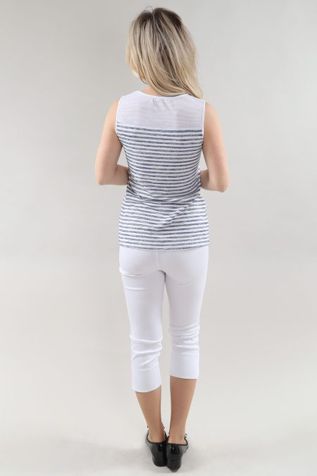 Cami With résille Yoke en A/S blanc bleu rayures Cami résille And jersey tricot