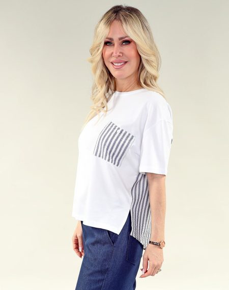 MC Layered haut - rayé Pocket en A/S bleu rayures haut Combo jersey & Safari