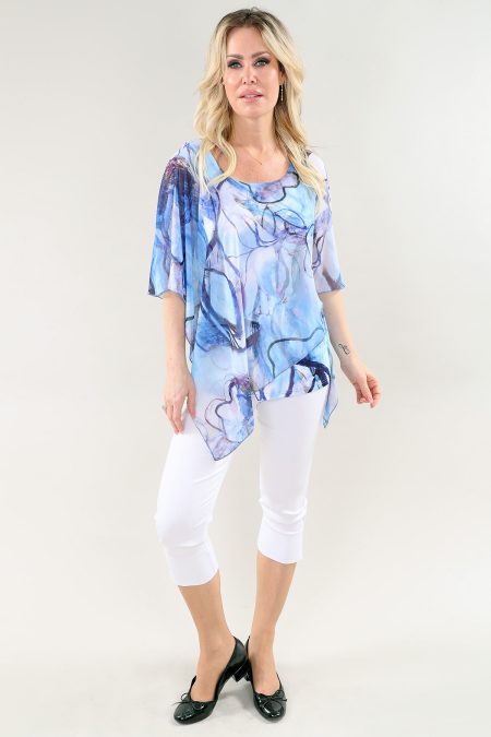 Layered haut en A/S light bleu multicolore prt haut imprimé chiffon