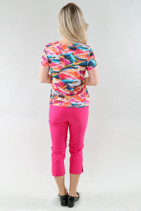 MC haut en A/S fuchsia orange multicolore imprimé haut imprimé tricot