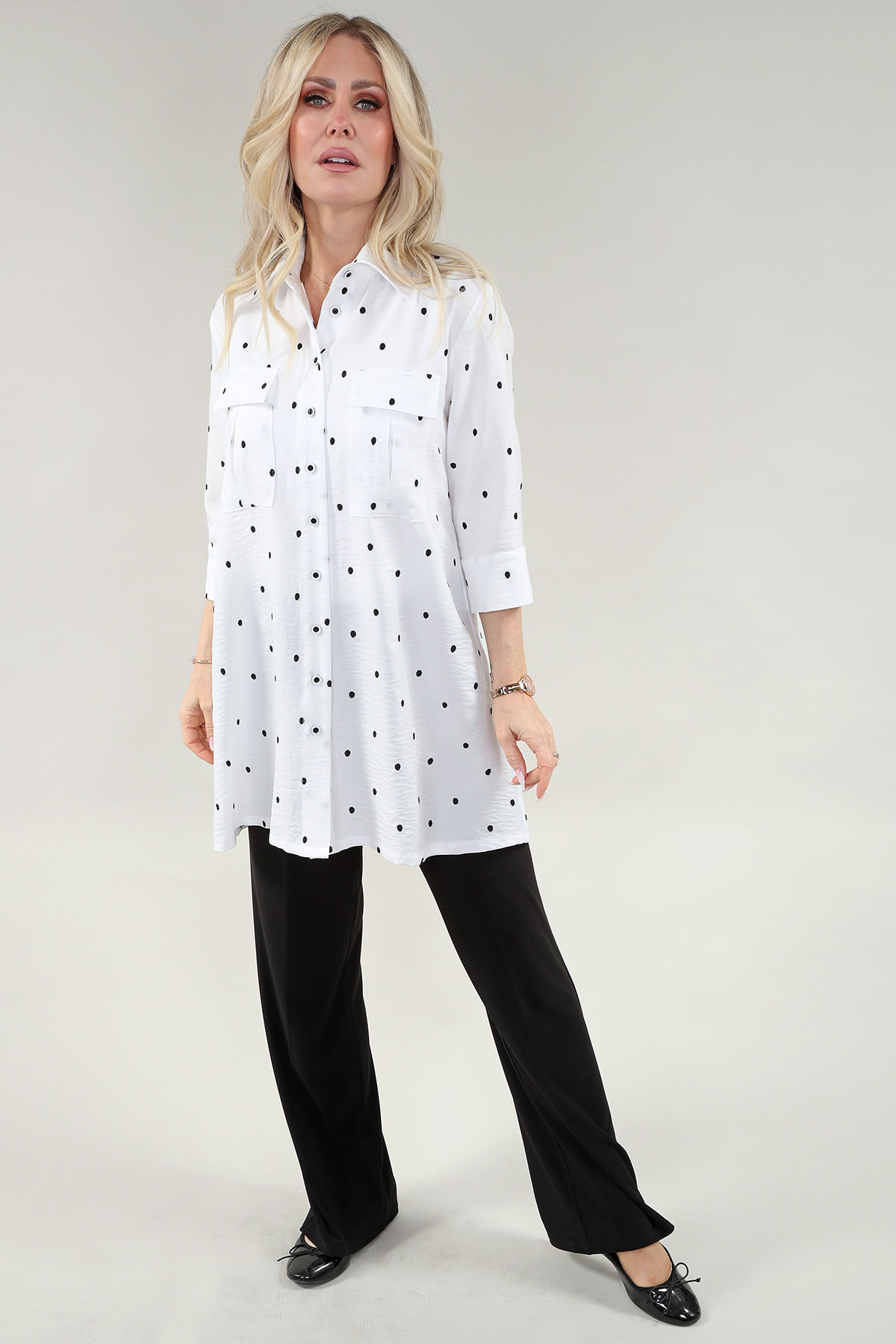 3/4 Sleeve tunique chemise en A/S ivoire noir dots tunique Air Flow - Image 2