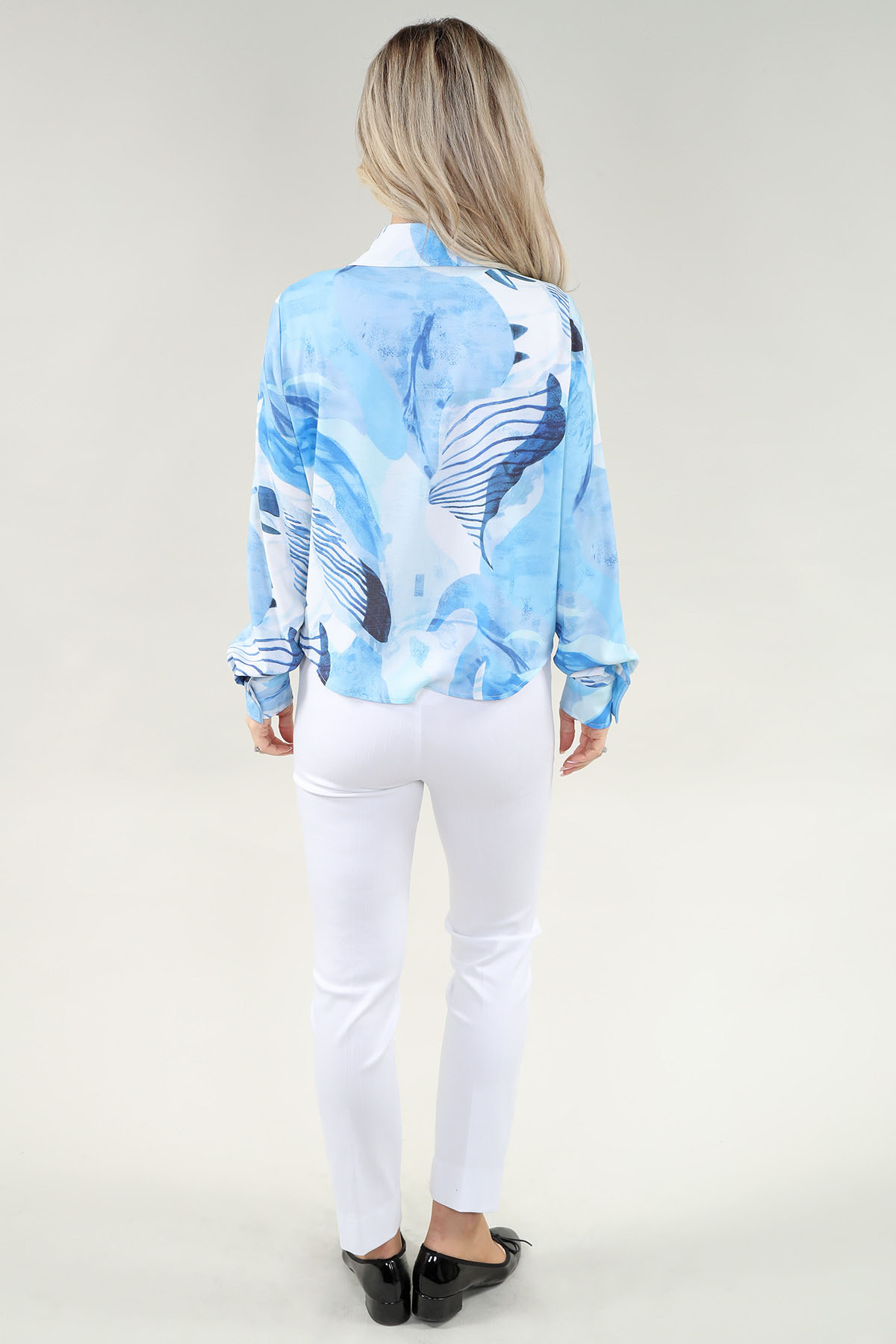 ML chemise - à nouer devant en A/S ciel bleu imprimé chemise imprimé Twisted chiffon – Image 5