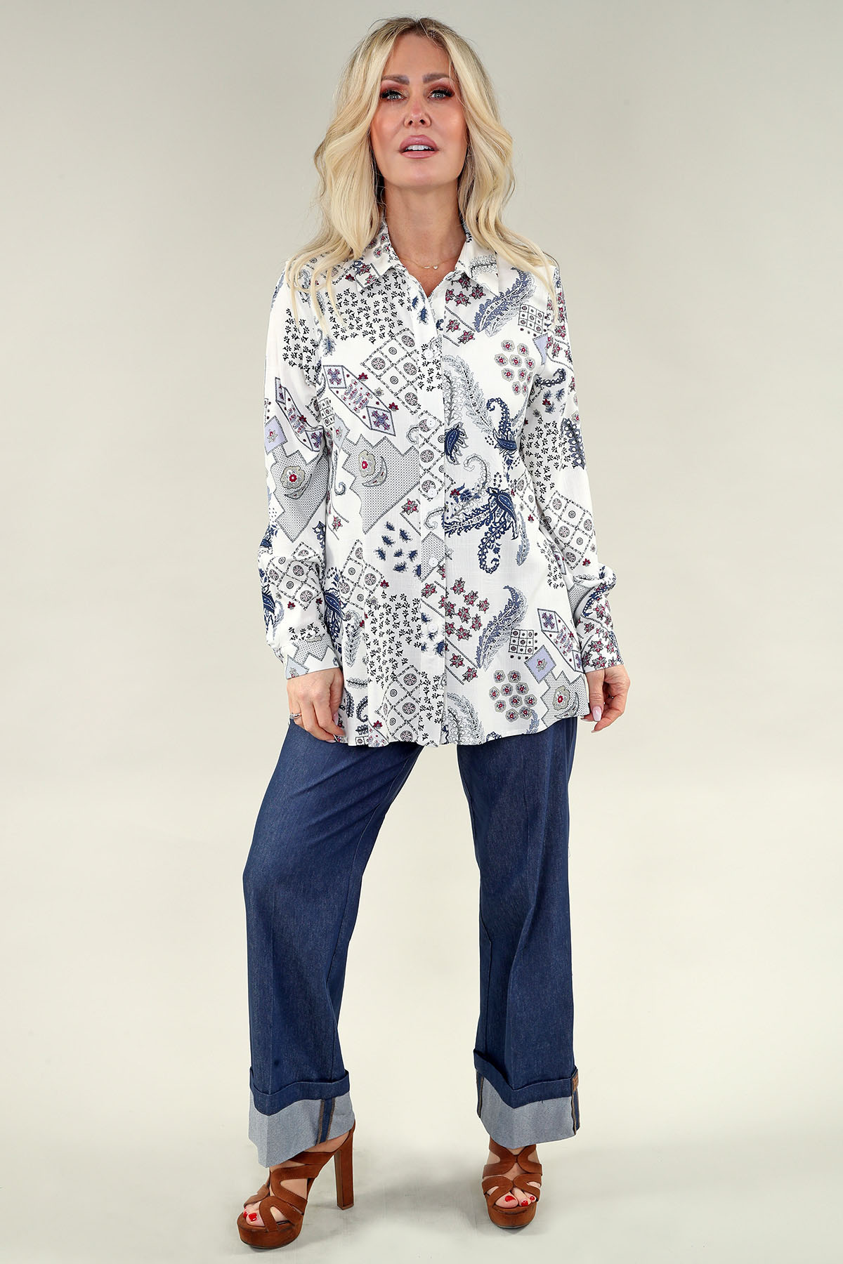 ML chemise en A/S ivoire mixed motif chemise Safari Vintage - Image 2