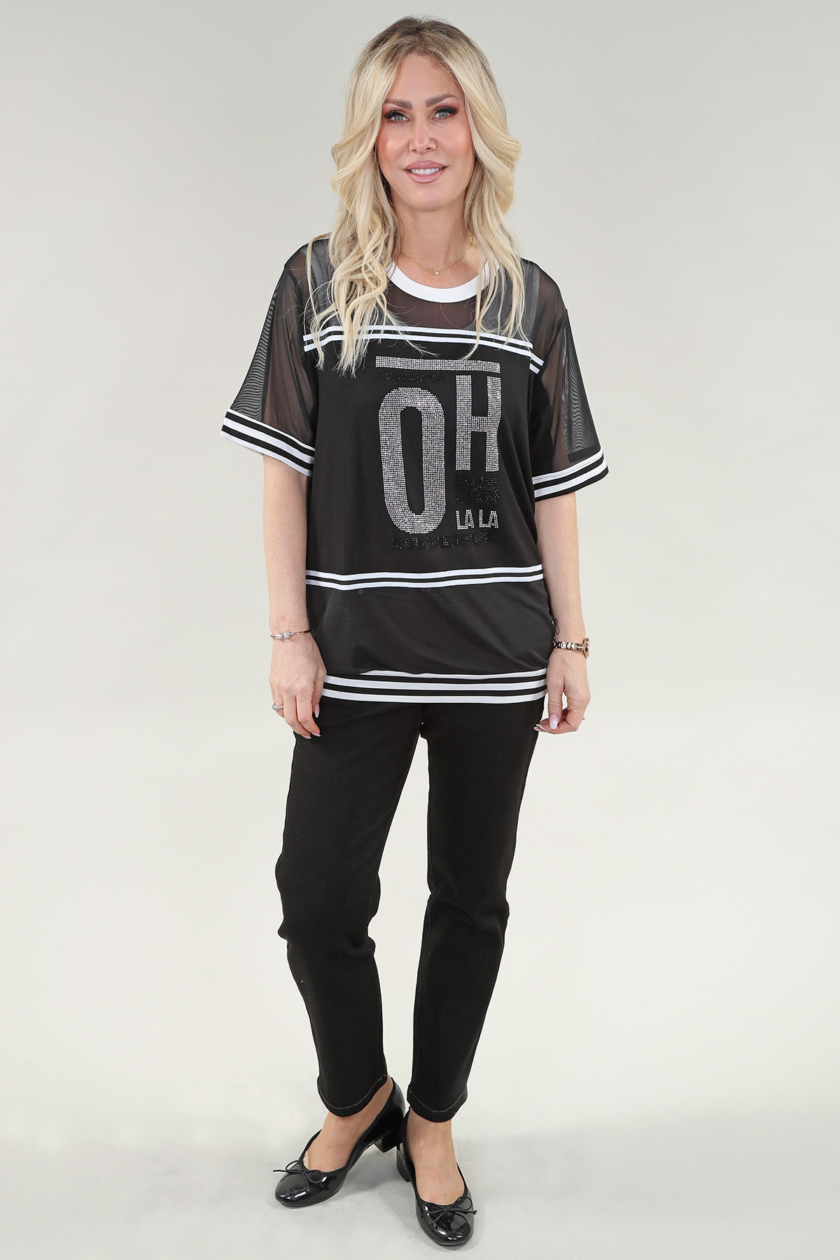 MC tunique - Rhinestones en A/S noir tunique résille&Jerey - Image 2