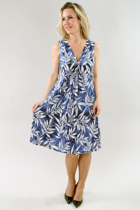 sans manches robe - nœud devant en A/S denim tropical prt robe imprimé Ity