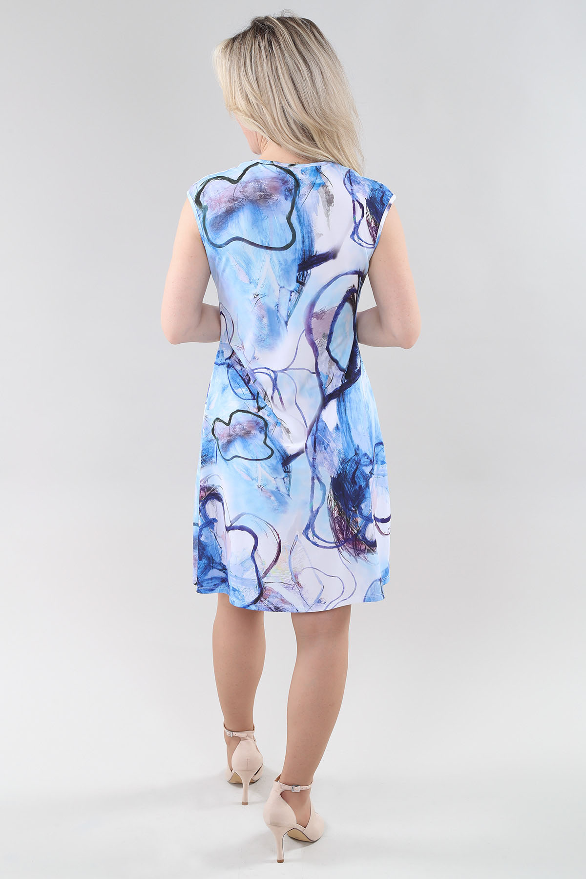 Cap Sleeve robe - Not Lined en A/S light bleu multicolore prt robe imprimé Ity - Image 2