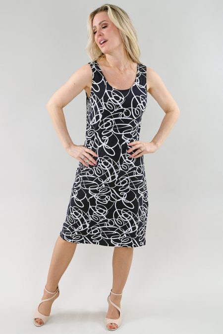 Flared Slvless robe - Not Lined en A/S marine blanc rounded robe imprimé Ity