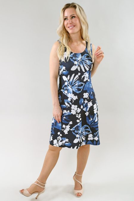 Sun robe - Not Lined en A/S marine blanc fleuri robe imprimé tricot