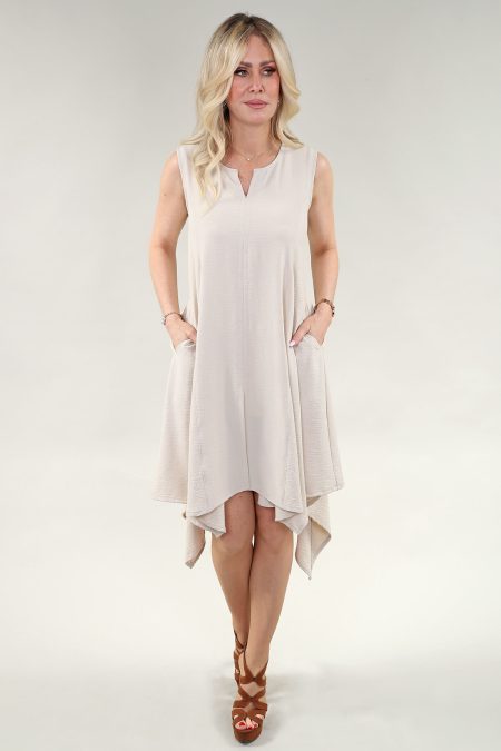 sans manches Tent robe W Pockets - Front fente en A/S sable robe Air Flow