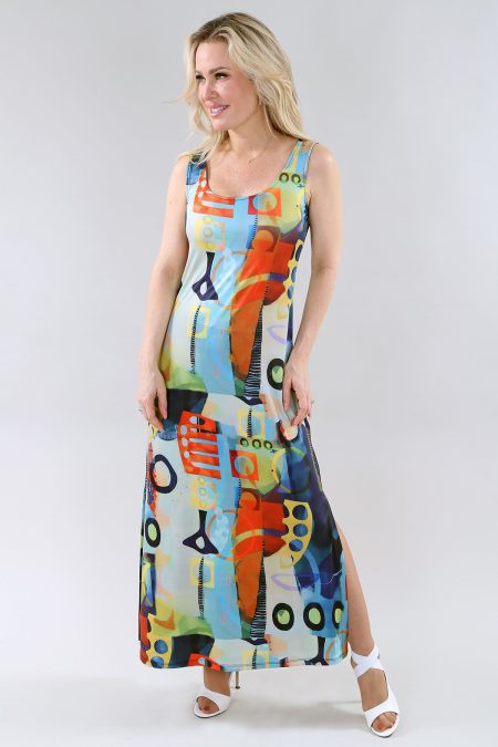 Maxi Sundress - Not Lined en A/S marine orange abstraite imprimé Long robe imprimé Ity