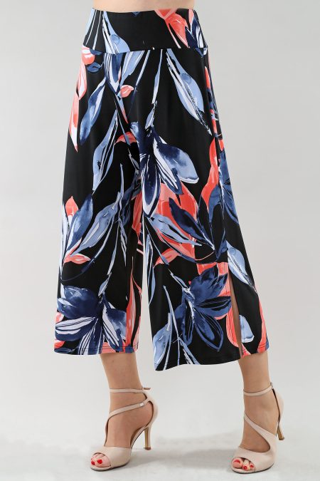 Wide Leg capri - Side fente en A/S noir corail pantalon Prt Ity