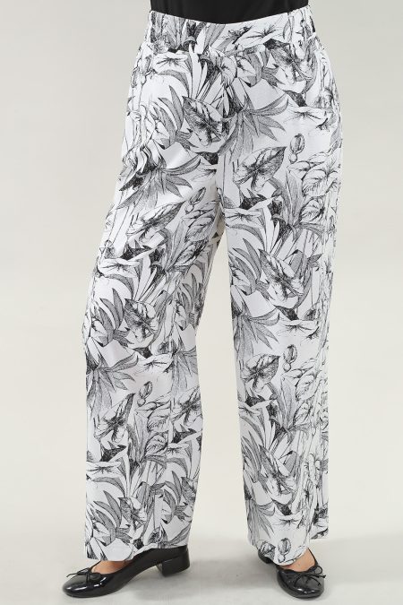 Wide Leg pantalon With Pouckets en A/S ivoire noir botanical pantalon lin Botanical imprimé