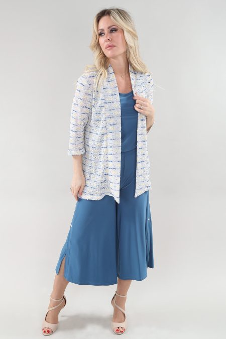 3/4 Sleeve cardigan en A/S ivoire bleu cardigan Tricot tricot