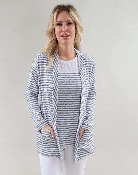 ML cardigan With en A/S blanc bleu rayures cardigan slub tricot