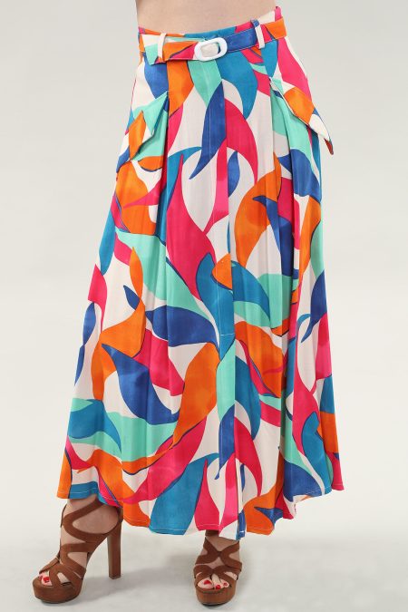 High Waist Flared jupe - Front Buttons en A/S menthe vert fuchsia orange imprimé jupe Safari