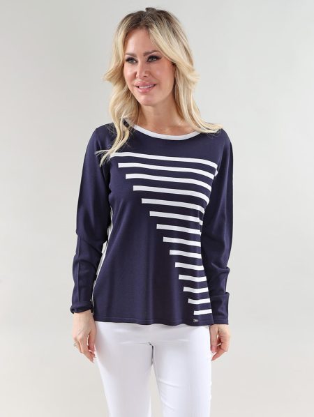 ML Sweater - rayé en A/S marine ivoire Sweater tricot chandail
