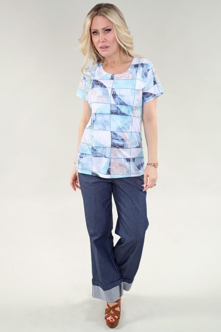 MC t - shirt Abstract Squares en A/S bleu turquoise imprimé t - shirt Burnout tricot